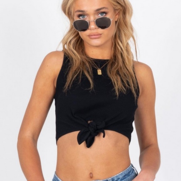 Princess Polly White Noise Tie Up Top Black - Picture 1 of 2